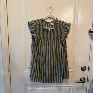 Old Navy Olive Striped Ruffle Sleeve Blouse